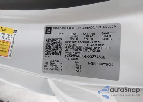 2019 Chevrolet Silverado 1500 Work Truck из США, поврежденный, VIN 3GCNWAEH4KG274860